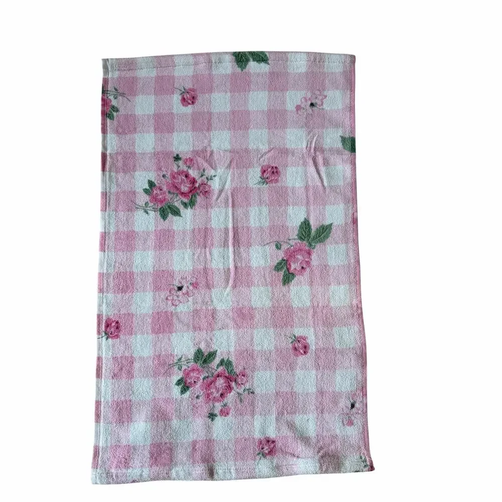 2pc Betsy Johnson Pink Gingham Floral  Hand Towels 100% Cotton 16x26 NEW